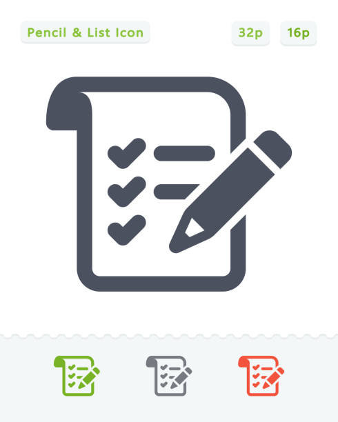 Pencil & List - Sticker Icons A professional, pixel-aligned icon designed on a 32x32 pixel grid and redesigned on a 16x16 pixel grid for very small sizes. list stock illustrations