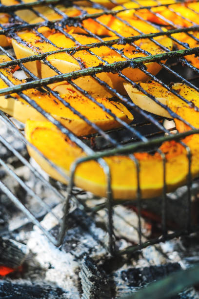 istock Baked pumpkin slices on the grill grid. 1155289001