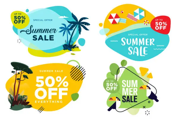 Vector illustration of Set of summer sale labels and badges.