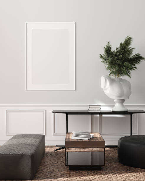 istock Modern interior, natural pastel colors room background with poster mock up 1155289749