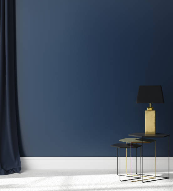istock Wall mock up in dark blue interior background 1155289762