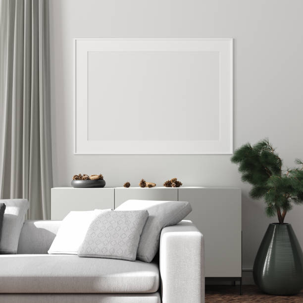 istock Modern interior, natural pastel colors room background with poster mock up 1155290315