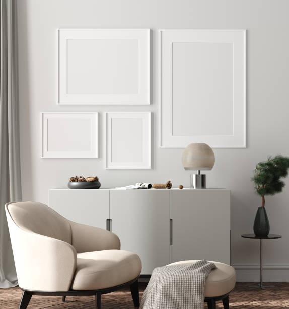 istock Modern interior, natural pastel colors room background with poster mock up 1155290316