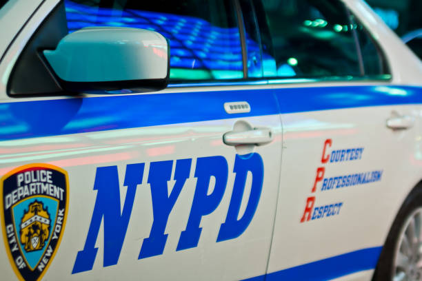 New York City, Nyc, United States: August 2012 Blue NYPD writing on the side upper midtown manhattan stock pictures, royalty-free photos & images