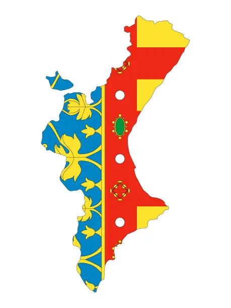 Vector illustration of Flag and Map Combined of the Spanish Autonomous Community of Valencia