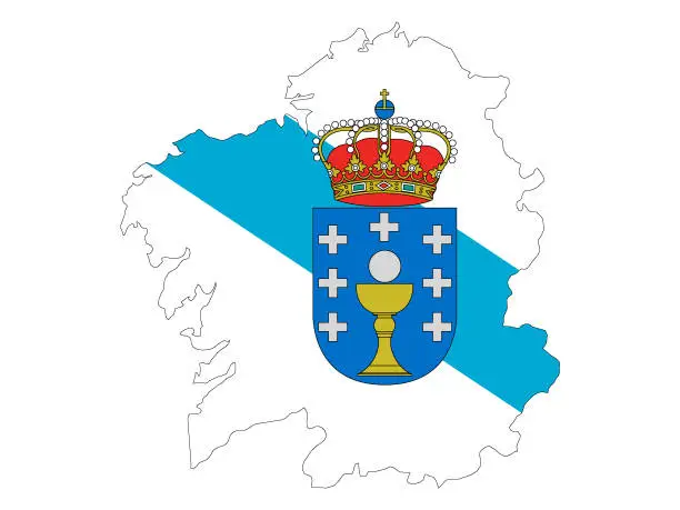 Vector illustration of Flag and Map Combined of the Spanish Autonomous Community of Galicia
