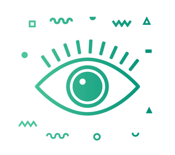 projekt ikony stylu linii optometryji - surveillance human eye security privacy stock illustrations