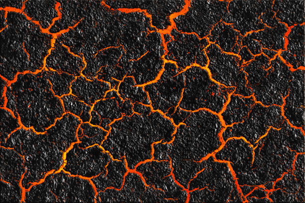 texture lavica e superficie del terreno incrinato - volcano foto e immagini stock