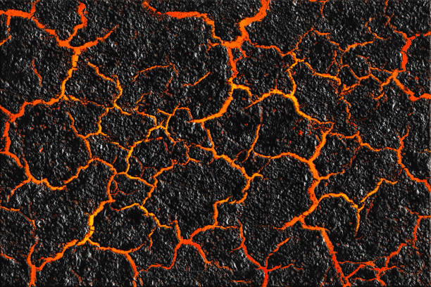 lava texture and cracked ground surface - red hot imagens e fotografias de stock