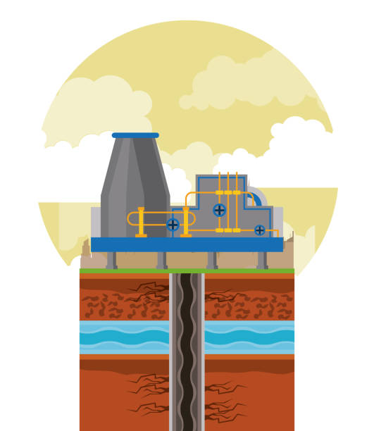 illustrazioni stock, clip art, cartoni animati e icone di tendenza di industria petrolifera e macchinari - fracking exploration gasoline industry