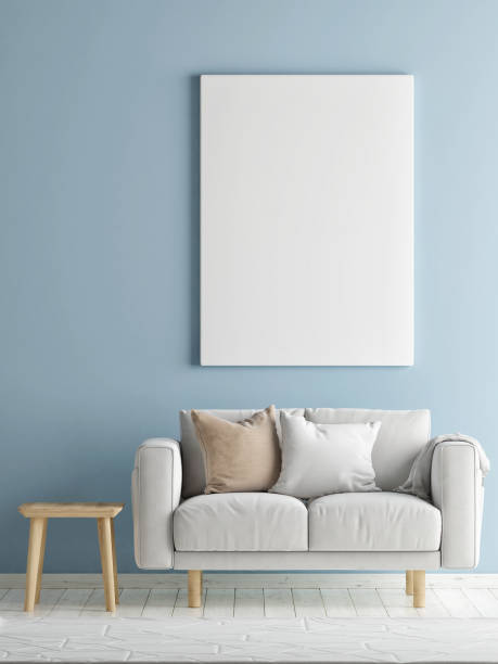 istock Blue room with sofa and mock up poster 1155302359