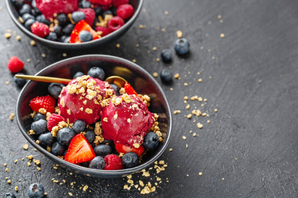istock Berry refreshing ice cream scoops on plate 1155304055