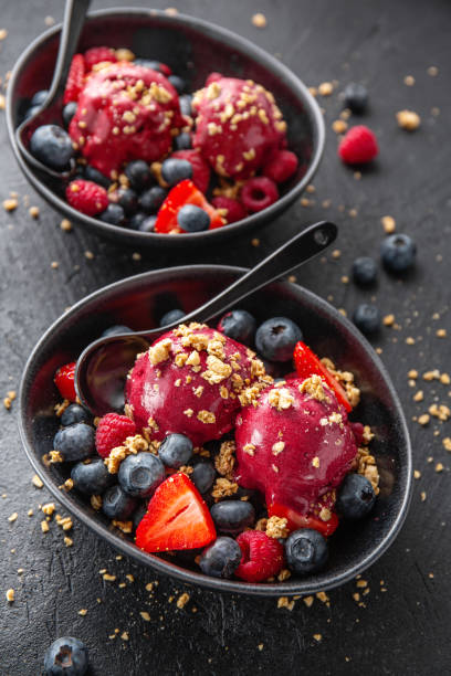 istock Berry refreshing ice cream scoops on plate 1155305006