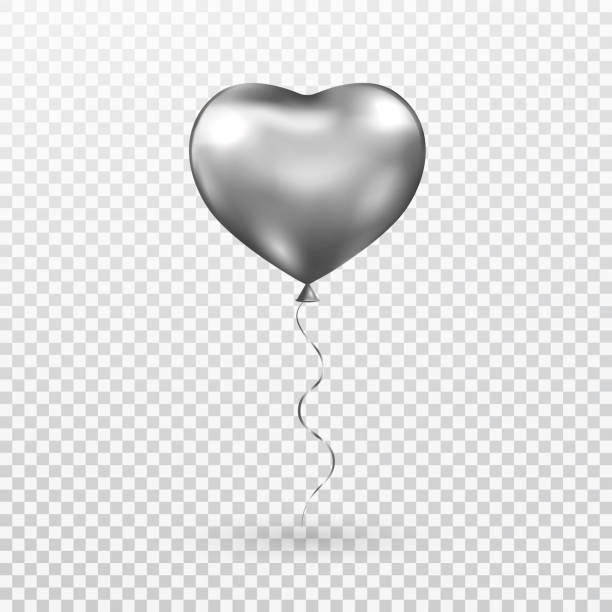istock Heart gray balloon on transparent background. Silver helium glossy balloon. Realistic foil baloon for party, Christmas, Birthday, Valentines day, Womens day, wedding. Vector illustration 1155311210