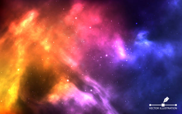 Space background. Realistic color cosmos with nebula and bright stars. Colorful galaxy and stardust. Starry sky concept. Futuristic backdrop for poster, banner. Vector illustration Space background. Realistic color cosmos with nebula and bright stars. Colorful galaxy and stardust. Starry sky concept. Futuristic backdrop for poster, banner. Vector illustration. colorful nebula stock illustrations
