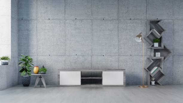 istock Mortar rake TV with cement screen wall 1155318511