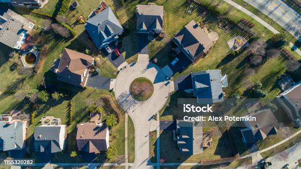 Top View Directly Above Drone Aerial View Of The Residential Neighborhood Libertyville Vernon Hills Chicago Illinois Stock Photo - Download Image Now