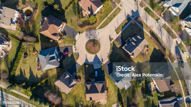 Top View Directly Above Drone Aerial View Of The Residential Neighborhood Libertyville Vernon Hills Chicago Illinois Stock Photo - Download Image Now