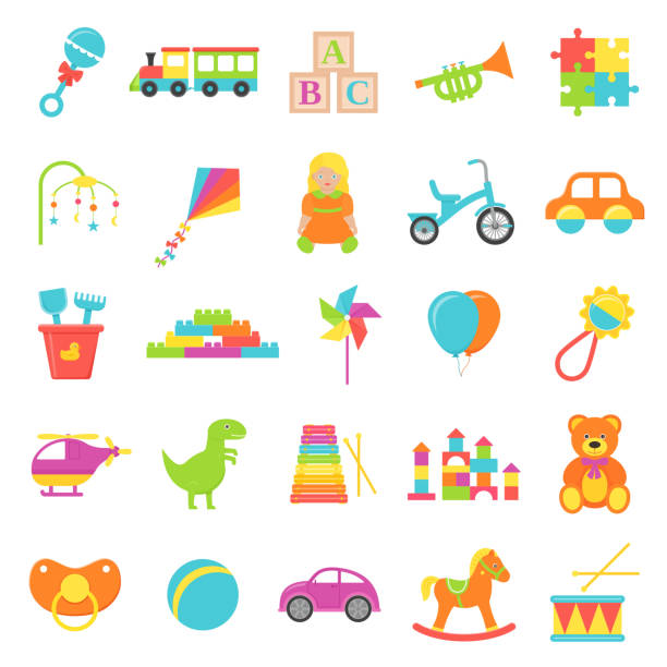 ilustrações de stock, clip art, desenhos animados e ícones de baby toys set. vector illustration in flat design. - auto mobile