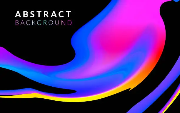 Vector illustration of Fluid abstract background. Vibrant gradients and blend shapes. Neon color design templates for music, artistic and futuristic banner, poster, placards, identity, web design. Liquid ink background.