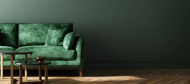 istock Modern dark green home interior background, wall mock up 1155326288