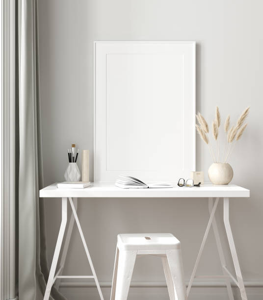 istock Mock up poster frame in workspace, Scandinavian style 1155326290