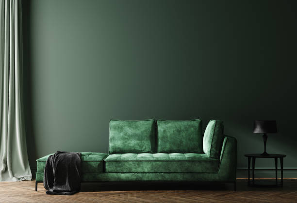 istock Home interior mock-up with green sofa, table and decor in living room 1155326294