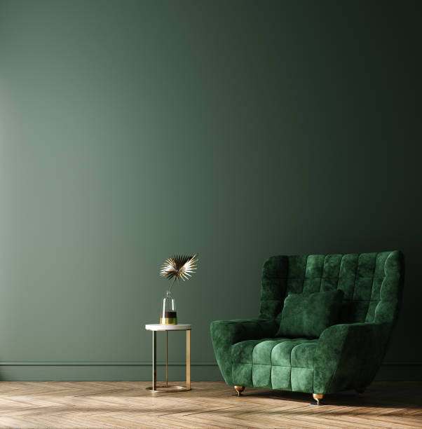 istock Home interior mock-up with green sofa, table and decor in living room 1155326302