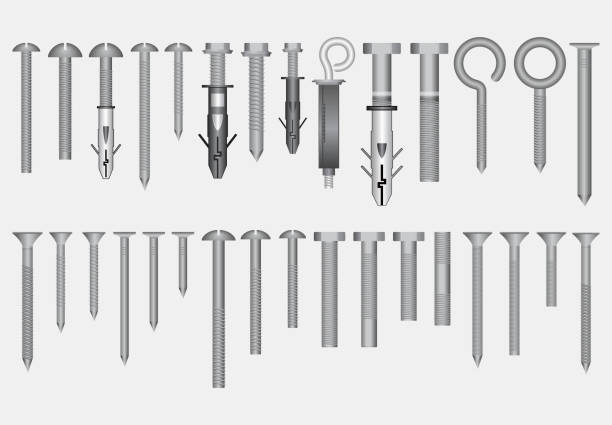 ilustrações de stock, clip art, desenhos animados e ícones de set of realistic metal screw stainless. - bolt nut screw hardware store