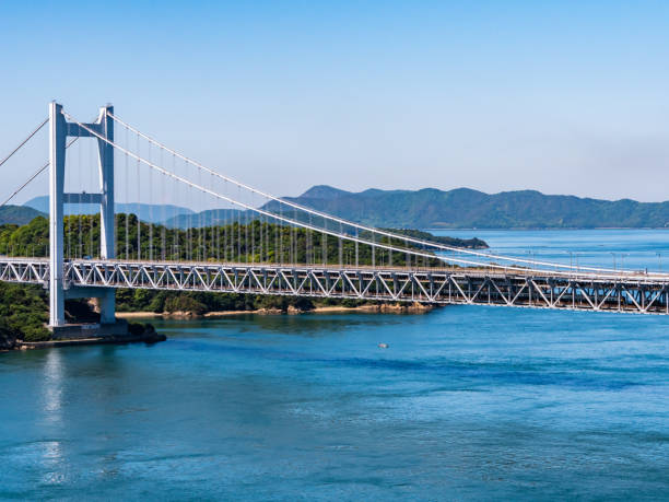 Seto Ohashi Bridge from Mt.Washu lookout in Kurashiki City, Okayama Prefecture, Japan. Seto Ohashi bridge is a bridge connecting Kurashiki City, Okayama Prefecture and Sakaide City, Kagawa Prefecture. puente seto ohashi desde el mirador de mt. washu en la ciudad de kurashiki, prefectura de okayama, japón. el puente de seto ohashi es un puente que conecta la ciudad de kurashiki, la prefectura de okayama y la ciudad de sakaide, prefectura de kagawa.