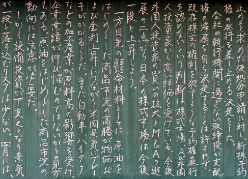 Japanese writing on a sign board. Read from right to left, from top to bottom.