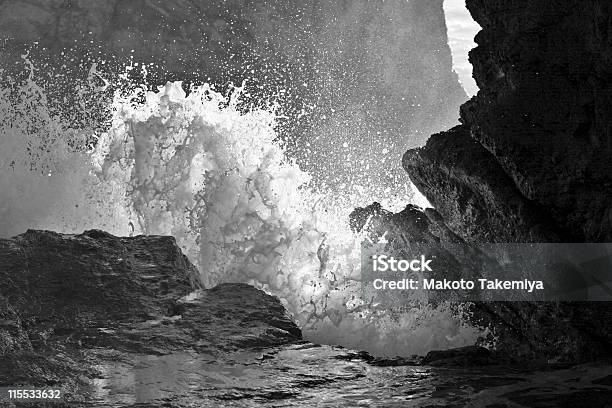 Splash Of A Wave Bw Stock Photo - Download Image Now - Awe, Beach, California