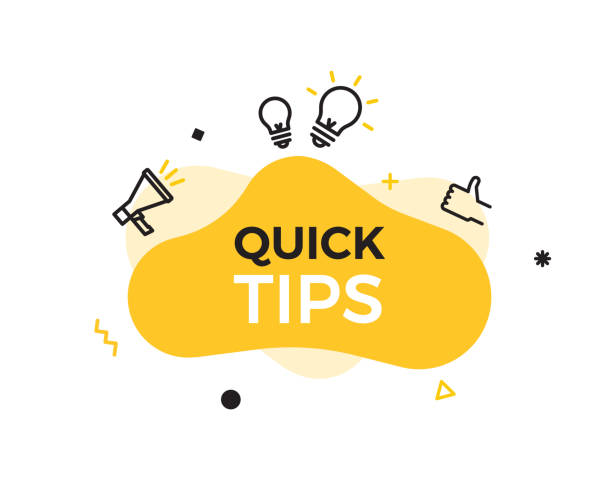 Quick Tips text on a fluid trendy shape with geometric elements. Vector design banner abstract liquid shape with megaphone, thumbs up and lightbulb idea line icons. Concept for helpful tricks, advice, knowledge, ideas vector eps10 megaphone borders stock illustrations