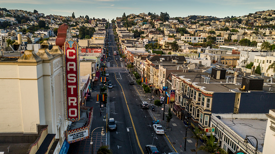 San Francisco, USA - June, 9 2019: The famous landmark, Castro city district in San Francisco during sunrise.