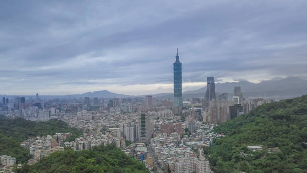 istock Cloudy day of Taipei City, taken using Drone 1155344594