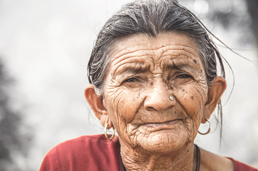 Close up Portrait of an Cheerful Rural Old Indian Women