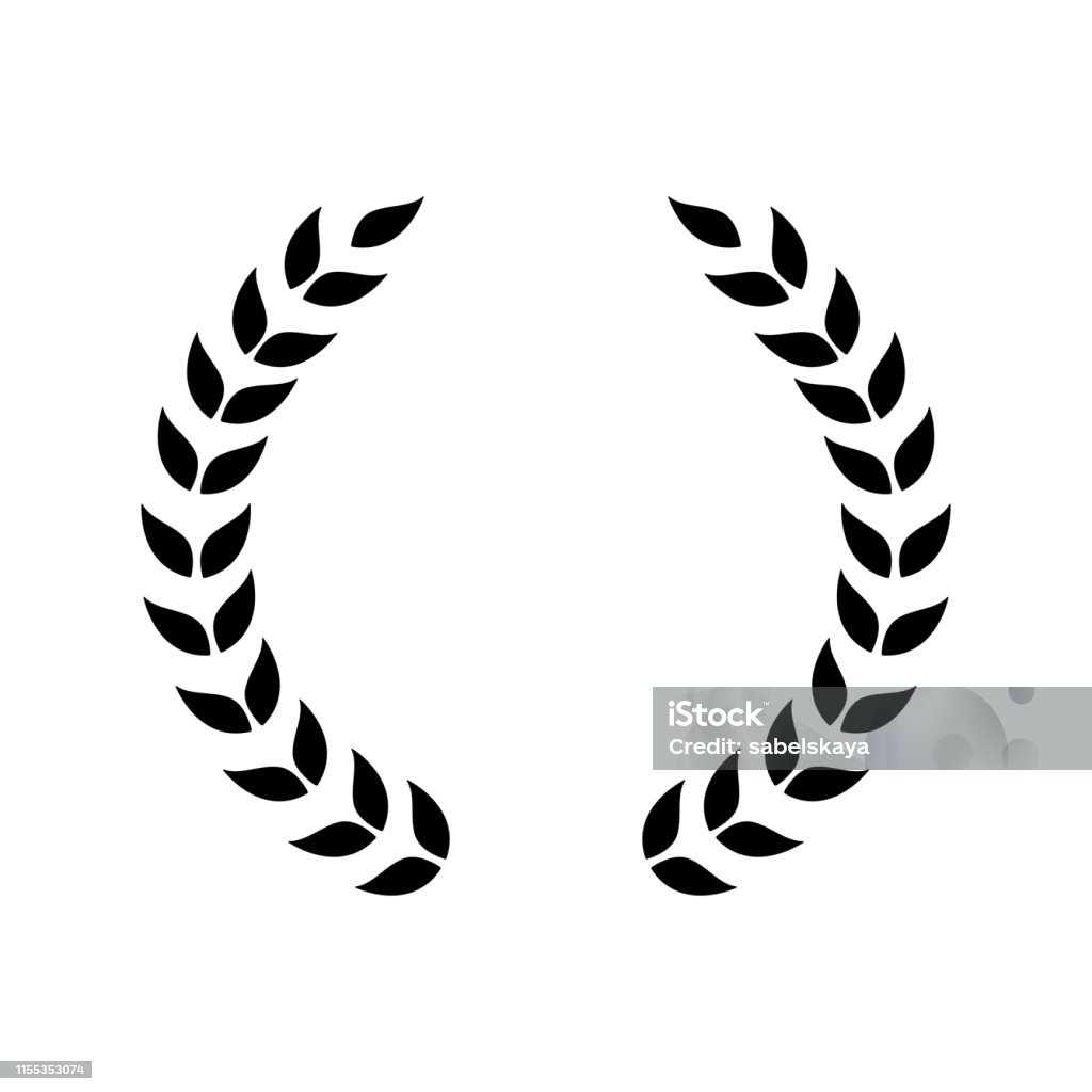 Circle frame from black silhouettes of laurel branches leaves flat style Circle frame from black silhouettes of laurel branches leaves flat style, vector illustration isolated on white background. Icon or emblem of laureate wreath or bays as symbol of victory and triumph Anniversary stock vector