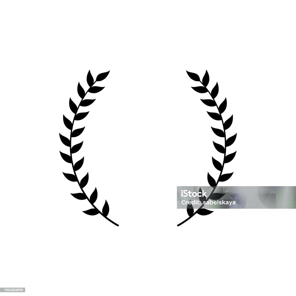 Circle frame from black silhouette of two laurel branches in flat style Circle frame from black silhouette of two laurel branches in flat style, vector illustration isolated on white background. Icon or emblem of laureate or bay wreath as symbol of victory and triumph Anniversary stock vector