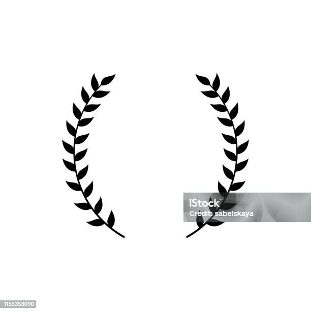 Circle Frame From Black Silhouette Of Two Laurel Branches In Flat Style Stock Illustration - Download Image Now