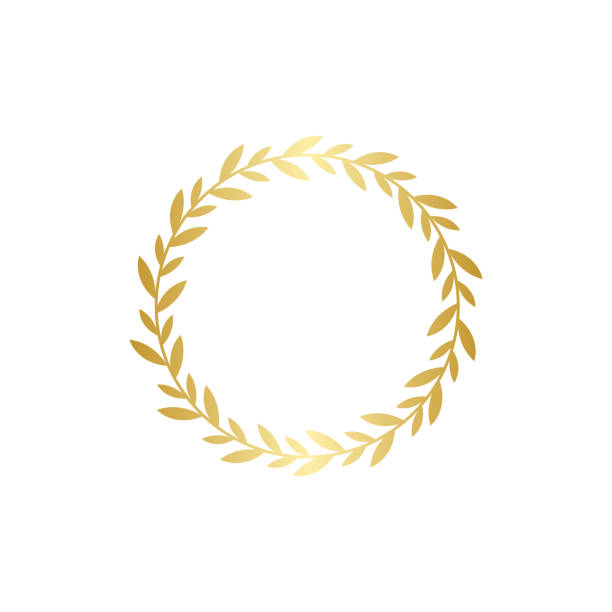 Circle golden gradient laurel wreath in flat style Circle golden gradient laurel wreath in flat style, vector illustration isolated on white background. Round frame with bay leaves or laureate border icon or emblem as symbol of victory and triumph laureate stock illustrations