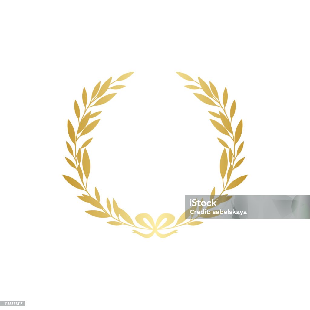 Gold Laurel Wreath Silhouette With Golden Ribbon Realistic Leaf
