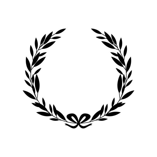 ilustrações de stock, clip art, desenhos animados e ícones de black silhouette of greek laurel wreath with bow in flat style - bay wreath