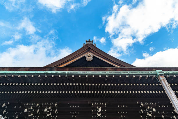 Kyoto, Kyoto, Japan - January 9 2019 : Shishinden Hall of the Kyoto Imperial Palace. The Kyoto Imperial Palace is the former ruling palace of the Emperor of Japan. The Emperors have since resided at the Tokyo Imperial Palace after the Meiji Restoration in 1869, and the preservation of the Kyoto Imperial Palace was ordered in 1877.