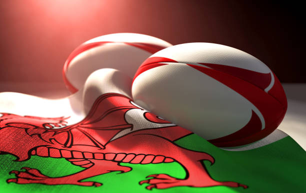 флаг уэльса и регби мяч пара - wales стоковые фото и изображения