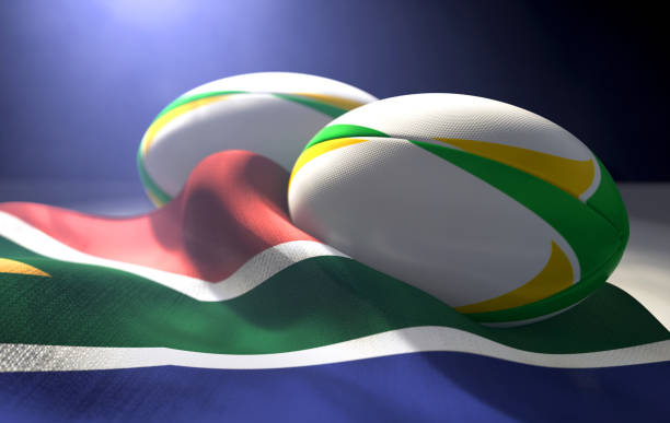 South Africa Flag And Rugby Ball Pair stock photo