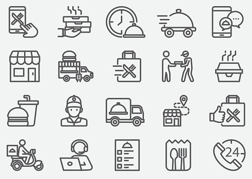 Food Delivery Line IconsFood Delivery and Take Away Line Icons