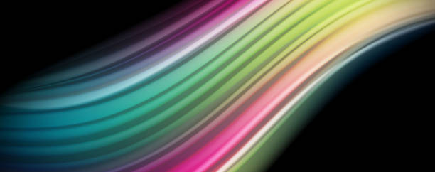 istock Abstract wave lines fluid rainbow style color stripes on black background. Artistic illustration for presentation, app wallpaper, banner or poster 1155365554