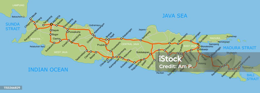Railway Line Java Map Java Island Railway Map Stock Illustration - Download Image Now ...