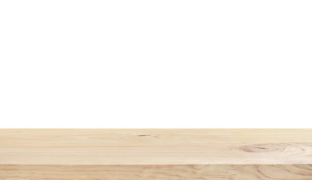 istock Real nature wood table top texture on white background 1155371136