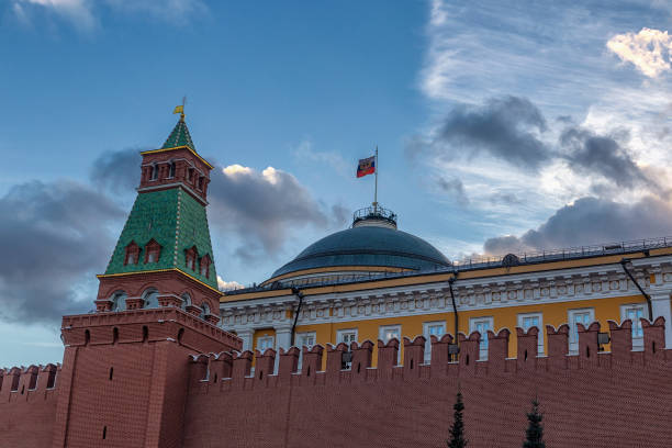 istock Moscow Kremlin wall on a beautiful cloudy evening sky background 1155374478